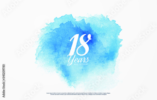 Cuadros en Lienzo Birthday celebration figures with blue water color illustration.