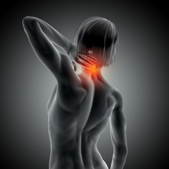 Sticker - 3D medical image with female holding neck in pain