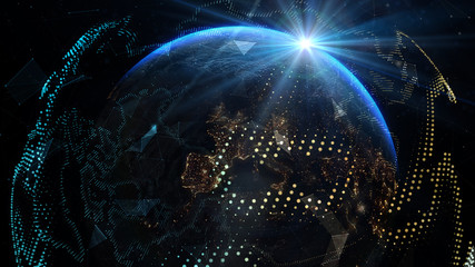 Wall Mural - global network connection and telecommunication on earth. elements of this image furnished by nasa -