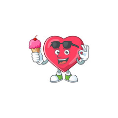 Poster - Cute heart medical notification cartoon character enjoying an ice cream