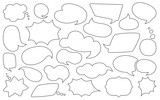 Fototapeta Młodzieżowe - Speech bubble line silhouette set. Outline empty comic design elements dialog white clouds icon. Speech thought blobs comics book, balloon chat banner, page template. Contour vector illustration