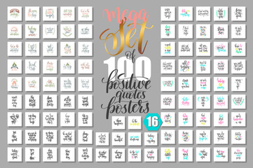 mega set of 100 positive quotes posters, motivational and inspirational phrases isolated to print, typography slogans