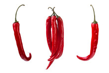 Red Chilli Pods On A White Isolated Background
