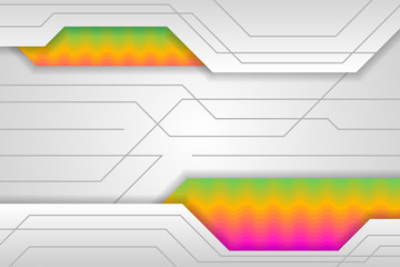 Poster - The abstract geometric of white grey gradient background has horizontal and diagonal lines. colorful wavy element on top and bottom. 
