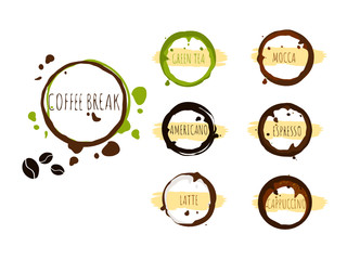 vector illustration of Set traces cup drawn pour coffee splashes 