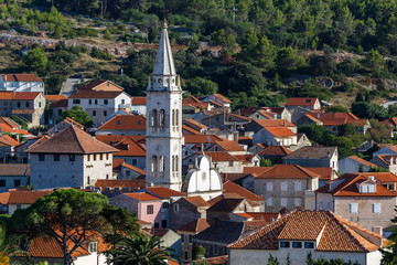 Poster - JELSA / CROATIA - AUGUST 2015: View to the bay of small Jelsa town on Hvar island, Croatia