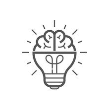 Brain Idea Icon. Light Bulb With Brain Vector Liner Icon, Idea Concept. Editable Stroke. EPS 10