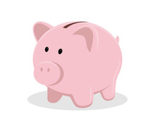 Pig Piggy Bank Vector Illustration Isolated On White Background, Flat Design