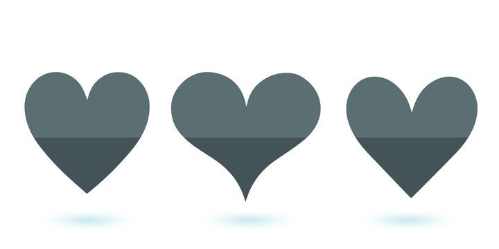 Set of icons heart, Half gray, concept of love, Shadowed,Vector,White background