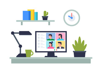 Wall Mural - online conference. group video chat. remote team work. flat style. isolated on white background
