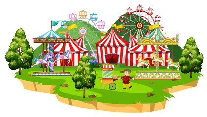 Wall Mural - Scene with many rides in the circus park