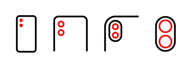 Wall Mural - Set of module dual camera different scale icons. Editable line vector.