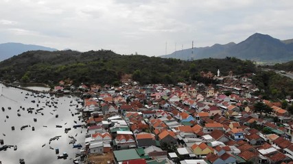 Wall Mural - Aerial of Diep Son island, Vanh Ninh, Van Phong Bay, Khanh Hoa. the Island is famous for the white sand road locate under the sea water level connecting two islands with natural scenery wild