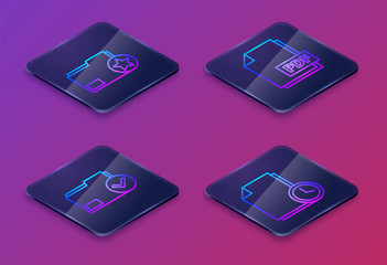 Poster - set isometric line document folder with star, document folder and check mark, pdf file document and 