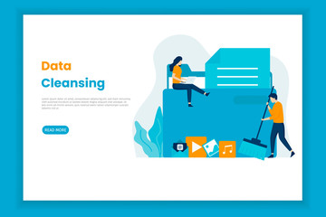 Wall Mural - Landing page template of Data Cleansing illustration. This design can be used for websites, landing pages, UI, mobile applications, posters, banners