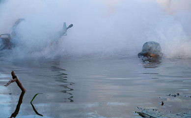 Soldiers defending their position in waters