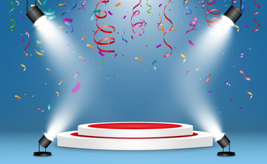 Wall Mural - winner background with signs of first, second and third place on a round pedestal. vector winner pod
