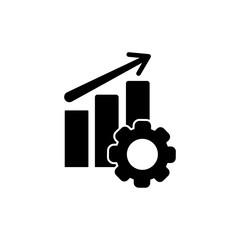 Poster - Performance icon, chart, progress, up arrow and gear in black simple design on an isolated background. EPS 10 vector.
