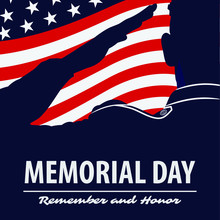 Memorial Day Poster Template. US Army Soldiers Saluting On American Flag Background. Vector Illustration.