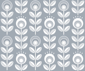 Scandinavian folk style flowers, seamless vector pattern