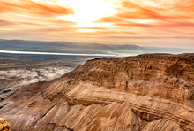 Sunrise Over Ancient Masada Fortress In Israel