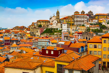 Beautiful panorama of old town historical buildings of Porto, Portugal