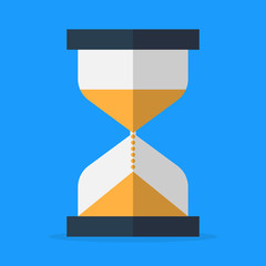 Poster - Hourglass flat vector icon. Modern cartoon design. Vector illustration isolated on blue background.