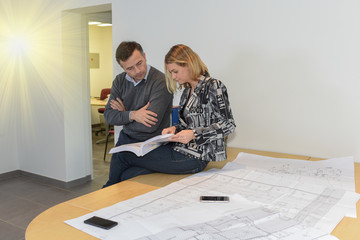 Wall Mural - Construction manager and architect working together on a new project