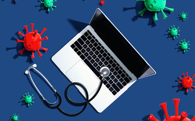 Coronvirus Telehealth theme with stethoscope and laptop computer