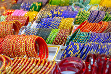 Colourful Indian Bangles Or Wrist Bracelets On Display In Delhi, India
