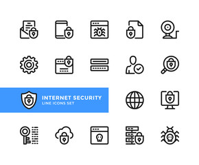 Fototapete - Internet security vector line icons. Simple set of outline symbols, graphic design elements. Pixel Perfect