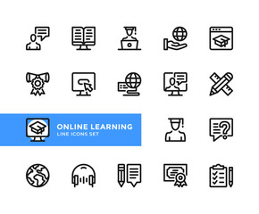 Wall Mural - Online learning vector line icons. Simple set of outline symbols, graphic design elements. Pixel Perfect