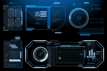 Poster - HUD UI GUI futuristic user interface screen elements set. High tech screen for video game. Sci-fi concept design. Square Frames Blocks Set HUD Interface Elements. Futuristic warning frame