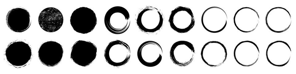 Wall Mural - Set different circle brush strokes, hand drawn paint brush circle logo frame – for stock