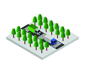 Sticker - isometric road with means of transport