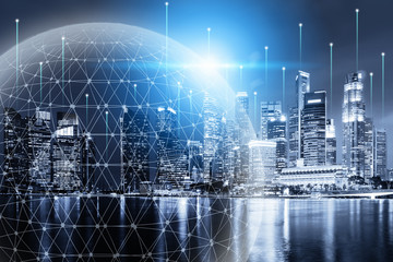 Poster - Technology Network Connect and Intelligence Smart City, Communication 5G Networking for Global Business Futuristic. Digital Big Data Connection Via Technology Telecommunication 5G, Community Connect.