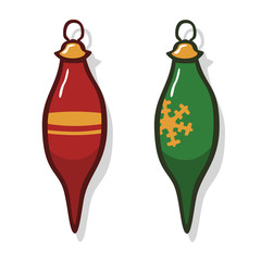 Wall Mural - Red, green and gold Christmas tree ornaments with outlines and flat colors. Can represent the Holidays, December celebrations, festivities or seasonal decorations.