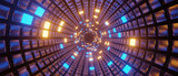 Fototapeta Do przedpokoju - Abstract sci-fi tunnel with neon light. Cyberpunk style. 3d rendering - illustration.