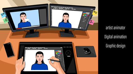 Animator designer in creative process art project