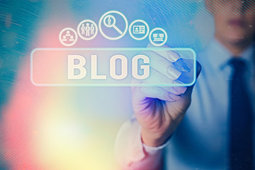 Poster - Writing note showing Blog. Business concept for regularly updated website web page run by individual