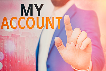 Aufkleber - Text sign showing My Account. Business photo showcasing If something is said to be on someone s is or something s is account