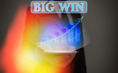 Text sign showing Big Win. Business photo text having won an important prize Money won by success in a game