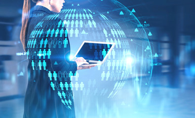 Poster - Woman with laptop in office, social network
