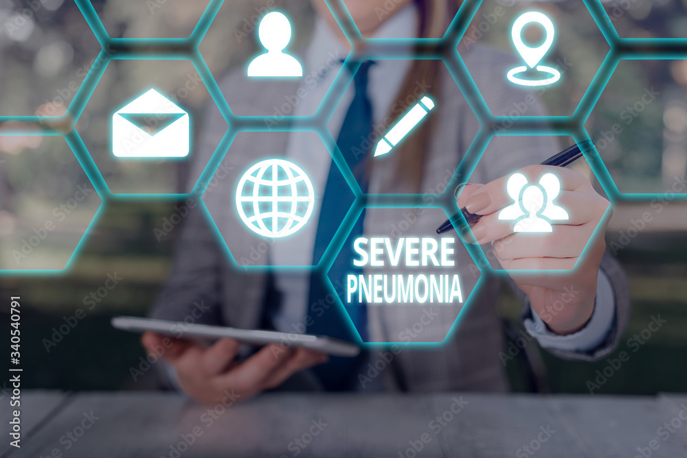 Conceptual hand writing showing Severe Pneumonia. Concept meaning acute ...
