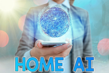 Poster - conceptual hand writing showing home ai. concept meaning home solution that enables automating the b
