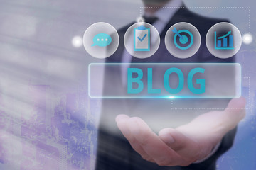 Poster - Word writing text Blog. Business photo showcasing regularly updated website web page run by individual