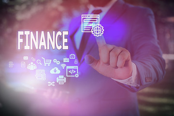Poster - Word writing text Finance. Business photo showcasing Management of large government companies money amount Provide funds