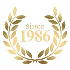 Wall Mural - year 1986 gold laurel wreath vector isolated on a white background