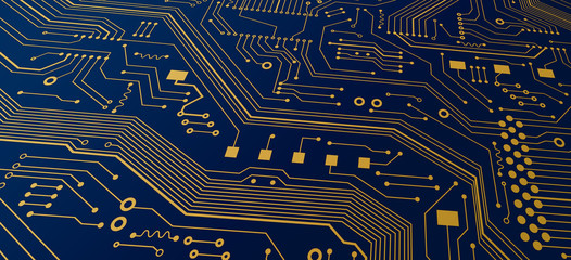 Poster - Modern nanotechnologies. Electronic circuit board closeup. Illustration. Panorama