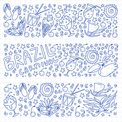 Wall Mural - Brazilian vector pattern with palm, beach, sea, carnival. Brazil icons for posters and banners.